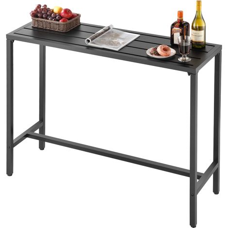 Table de Bar Haute Extérieur, 120 x 37,5 cm, Table à Manger Rectangulaire, avec Plateau Étanche, Structure en Métal Robuste, Mobilier de Jardin pour Patio, Terrasse, Bord de Piscine, Intérieur (1/5)