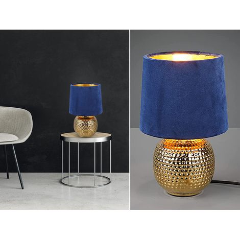 LED Tischleuchte Blau/Gold Keramikfuß Samtschirm, Höhe 26cm (1/5)