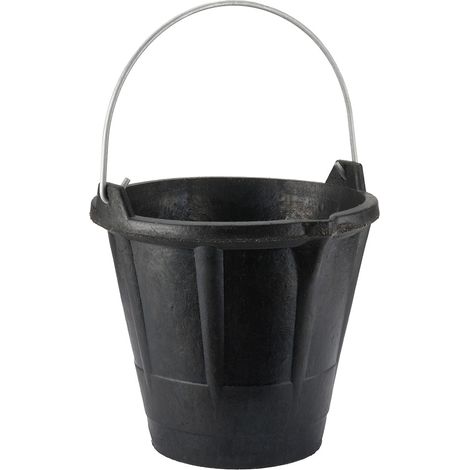 Industrieller Eimer 12 L aus widerstandsfähigem schwarzem Gummi, mit Metallgriff.
