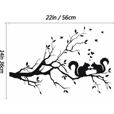 Adesivi murali in vinile rimovibili per cameretta, con disegno di uno scoiattolo sui rami di un albero, 57 x 38 cm. (1/2)