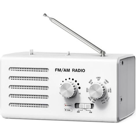 Portable FM/AM Radio - Extra Large Button Transistor, Powerful Speaker and USB Socket for Charging, White (1/5)
