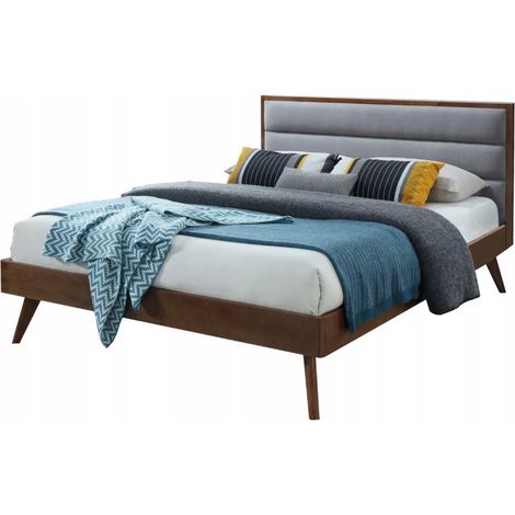 Lit vintage 160cm bois et tissu gris Liv (1/3)