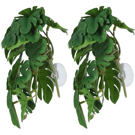 2PCS Plante Aquatique Artificielle, Simulation Vigne Aquarium Faux Feuilles Réaliste Petite Taille Feuilles en Plastique Décoration avec Ventouse pour Aquarium(Turtle Leaf) (1/5)