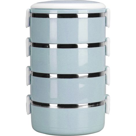 Tragbare Bento-Lunchbox aus Edelstahl 304, zylinderförmig, mit Thermofunktion, ideal für Schule, Büro und Outdoor-Aktivitäten. Vierlagig, nordisch-blau. (1/5)