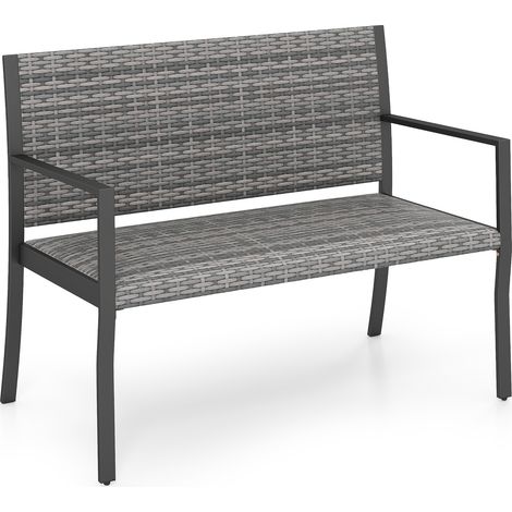 Banc de Jardin 2 Places, Banc d'Extérieur en Rotin Rembourré avec Accoudoirs&Dossier Ergonomique, pour Patio Balcon, Charge 360 kg, Gris (1/5)