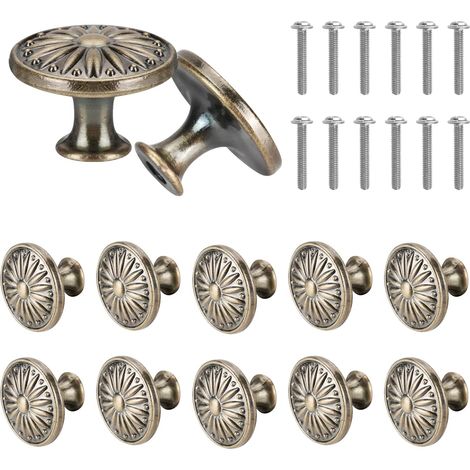 Set di 12 pomelli rotondi vintage floreali da 3 cm con viti, maniglie in bronzo per ante di cucine e armadi. (1/5)