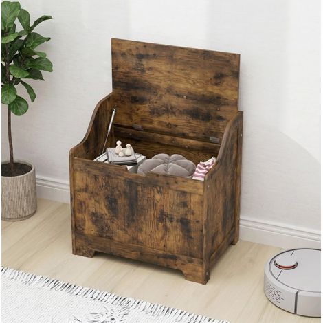 Coffre de rangement en MDF, 61 L, brun rustique, avec couvercle et charnière de sécurité, poignée intégrée, charge 30 kg, pour salon ou entrée, 56,5 x 38 x 56 cm – CHICFURN (1/5)