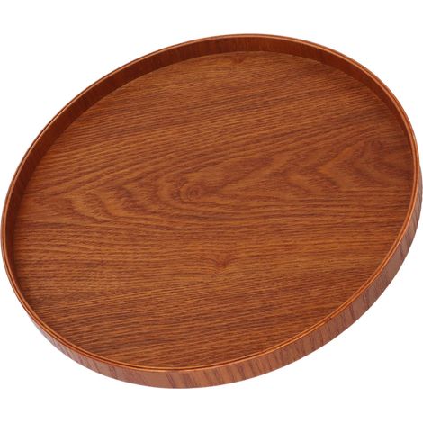 Plateau de service en bois 11,8 pouces, robuste, Simple, élégant, rond, multifonction, pour café, bureau, Table à manger, marron foncé. (1/5)