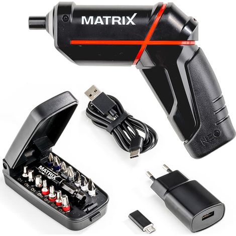 Matrix Akkuschrauber 4 Volt inkl. Li-Ion 2,0 Ah Akku, Ladegerät + Bitset 14 tlg. (1/5)