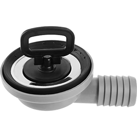Tuyau de vidange inox 90° avec filtre et couvercle étanche, diamètre 56 mm, sortie adaptable 50 mm pour caravane. (1/4)