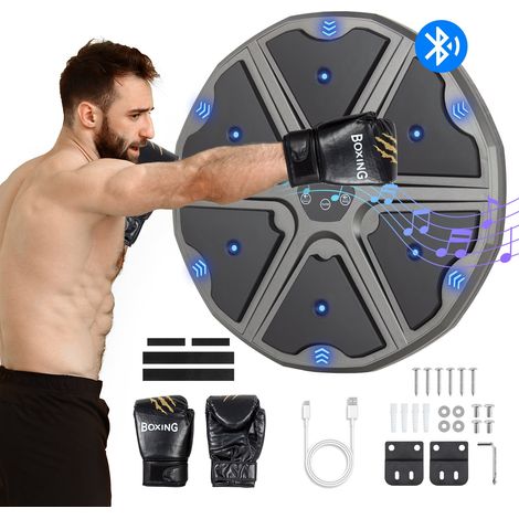 Todeco Music Boxing Machine, LED Bluetooth Musik Boxmaschine mit Boxhandschuhen, Wandmontiertes Boxziel, 9 Geschwindigkeitsmodi und Zählmodus Für Kinder und Erwachsene für Haus, Indoor und Gym,Rund (1/5)