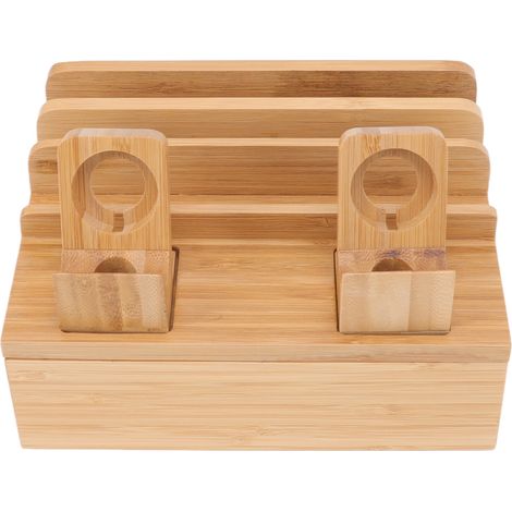 Station de charge en bambou naturel 5 ports multifonction pour téléphones, tablettes, montres et appareils électroniques (1/5)