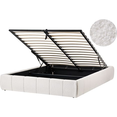 Cama moderna tapizado de bouclé 140 x 200 cm con almacenaje sin cabecero blanco crema Genas (1/5)