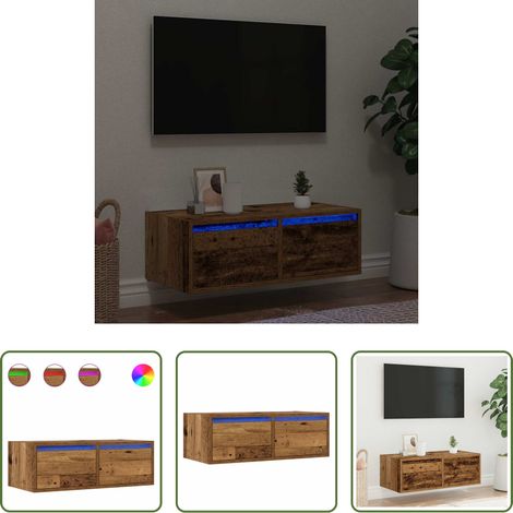 LED-Leuchten - TV-Schrank mit LED-Leuchten Altholz-Optik 75x35,5x25 cm (1/5)