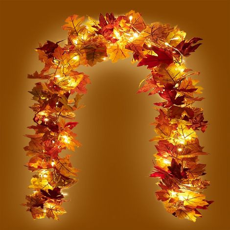 2 St체ck Ahornbl채tter Herbstgirlande Mit 40 LEDs - 176cm/St체ck Herbstbl채tter Girlande,Girlande Herbst F체r Zuhause, Garten, Hochzeit, Kamin, Party Weihnachtsdekoration (1/5)