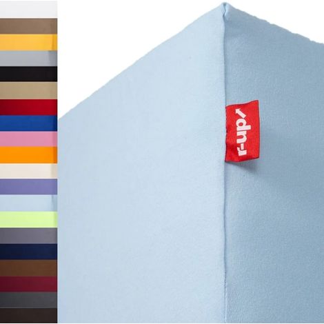 Drap-housse ajustable 140x200 à 160x220 cm, hauteur jusqu'à 35 cm, bleu clair, 95% coton 5% élasthanne, 230g/m² (1/5)