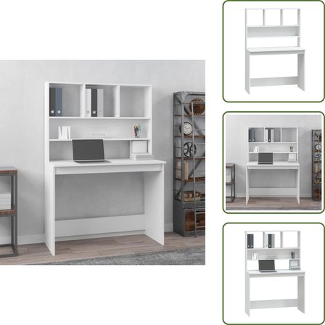 Bureau avec étagères Blanc 102x45x148 cm Bois d'ingénierie - Bureau En Bois - Bureau Simple - Bureau D'étude - Meuble De Bureau - Bureau Blanc (1/5)