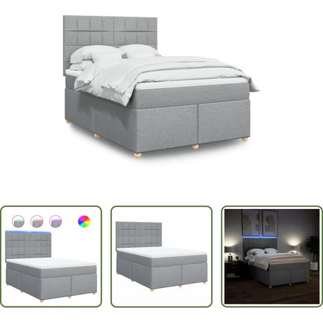 vidaXL LED-Beleuchtung - Boxspringbett mit Matratze Hellgrau 140x200 cm Stoff (1/5)
