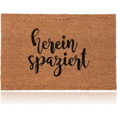 Relaxdays Zerbino in Fibra di Cocco, 40x60 cm, Design con Scritta, Tappetino Interni e Esterni Antiscivolo, Marrone Nero (1/5)