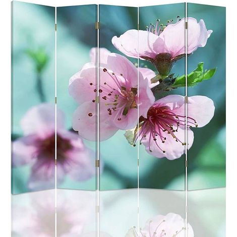 Paravent Décoratif Cerisier en Fleurs – Élégance Intérieure - 180 x 180 cm - 1 face déco, 1 face noir