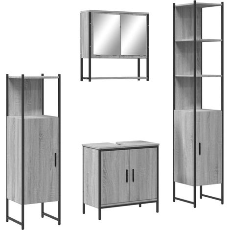 Maison Exclusive - 4-tlg. Badmöbel-Set Grau Sonoma Holzwerkstoff