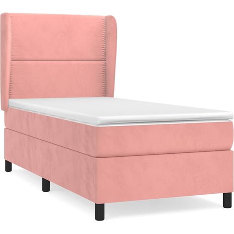Maison Exclusive - Cama box spring con colchón terciopelo rosa 90 (1/5)