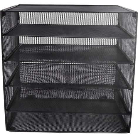 Fünfstöckiger, schwarzer Metall-Aktenschrank mit großem Fassungsvermögen und Drahtgitter. Aufbewahrungsregal für Büroakten. (1/5)