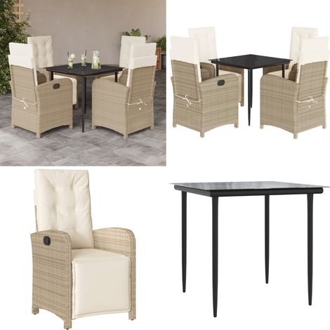 5-tlg. Garten-Essgruppe mit Kissen Beige Poly Rattan - Gartenmöbel - Gartenessgruppe (1/5)