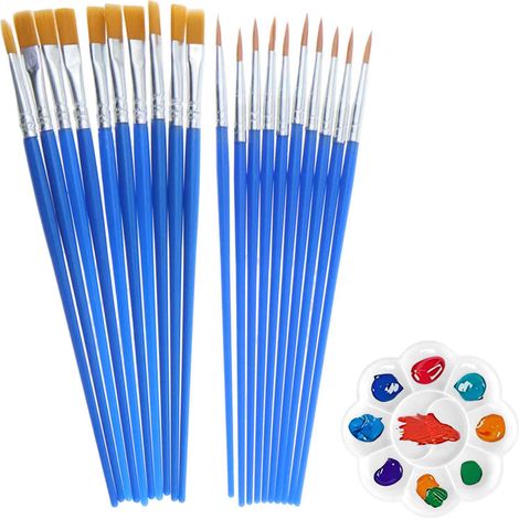 20 Pinceaux,Pointes plates et rondes,Poils en nylon,Palette prune blanche,Peinture acrylique et aquarelle (1/5)