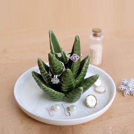 Schmuckaufbewahrungsschale aus Keramik mit Aloe Vera, Aloe Vera 2 (1/5)