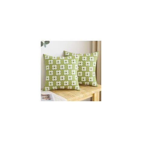 Dekorative quadratische Kissenbezüge mit Gänseblümchen- und Sonnenblumenmuster, Jacquard, für Sofa, Bett, Wohn- oder Schlafzimmer (2er-Set), 45 x 45 cm, Salbeigrün - Crezuo (1/4)