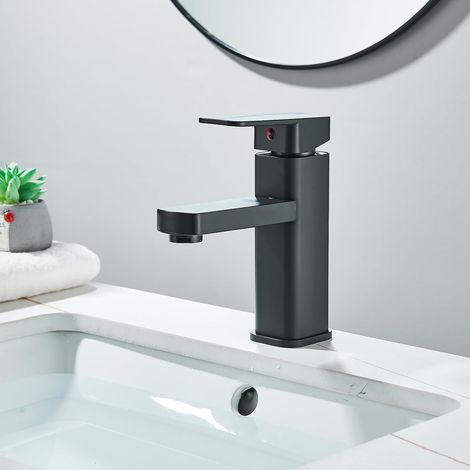 Mitigeur de Lavabo, Robinet Salle Bains Monocommande, Robinets de Lavabo Économiseur d'eau Lavabo avec Tuyaux d'eau Froides et Chaudes (1/5)