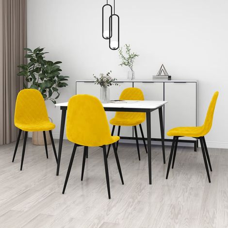 Lot de 4 Chaises à manger,Chaises de salle à manger Jaune moutarde Velours HH11095 (1/5)
