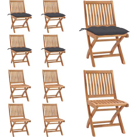 Chaises pliables de jardin avec coussins lot de 4 Teck solide - Chaise pliable - Bois de teck (1/5)