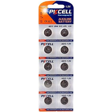 Eclairage Design – Lot de 10 piles bouton AG13 alcalines 1.5V – Haute capacité 145mAh – Pour souris, télécommandes, alarmes – Dimensions 11.5x5.4mm