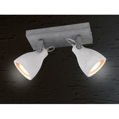 Retro LED Deckenstrahler 2-flammig mit Beton-Lampenschirmen, Breite 23cm (1/5)