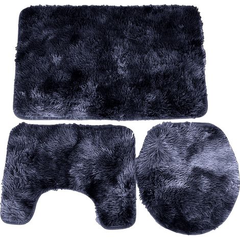 Ensemble de 3 tapis de bain antidérapants et doux, couvre-abattant de toilette, tapis de bain contour, décoration intérieure bleu marine (1/5)