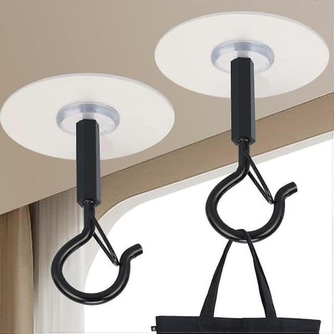 Ecleanfy - Crochets de plafond autocollants ultra-résistants, lot de 4, pour plantes, lampes, carillons, lanternes, noir (1/5)