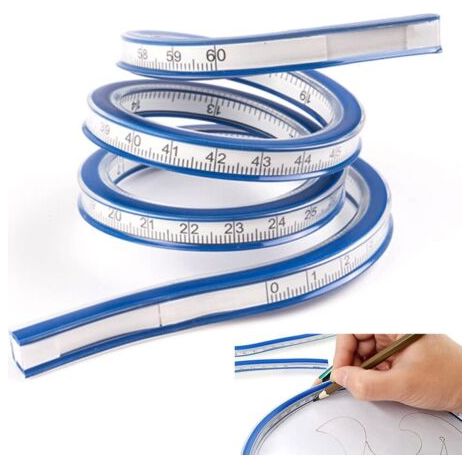 Règle souple de 60 cm en PVC et métal, courbe et pliable, très flexible, double face, idéale pour le travail de bureau, le dessin technique, la couture et le travail du bois - Bleue (1/5)