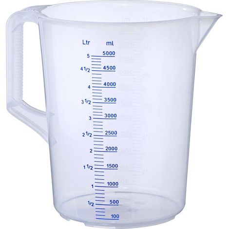 Tasse à mesurer, pichet doseur, bécher doseur 5000 ml, poignée fermée, graduation en PP gaufrée, -20 °C à +100 °C