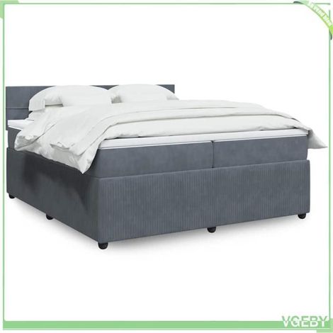 Sommier à lattes et matelas - 200x200 cm - Velours gris foncé - 2 matelas 20 cm - Surmatelas 5 cm, housse lavable (1/5)