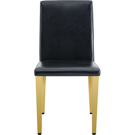 Juego de 2 sillas de comedor minimalistas en PU negro con patas metálicas doradas (1/5)