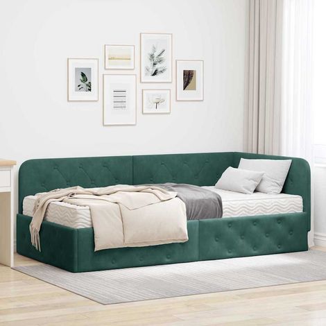 Estructura de cama en esquina Verde oscuro 100 x 200 cm