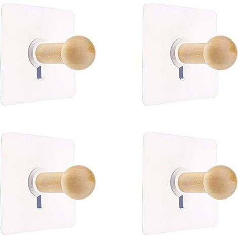 Wall Hooks Natural Mini Self Adhesive Hook, Wooden Robe Hook for Hat Clothes Robe, Wall Mount Hook Hanger Towel Rack Bedroom Decoration 4 PCS (1/5)