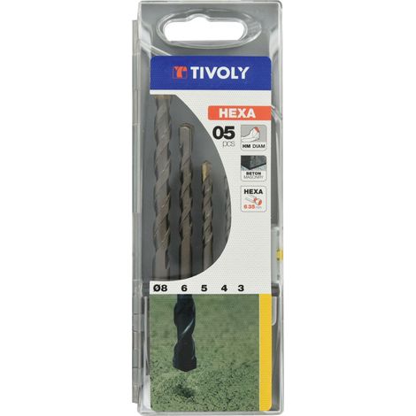 Tivoly • Scatola da 5 Punte per Cemento Attacco Extra Hexa 6,35mm contenente Ø 3-4-5-6-8mm (1/2)