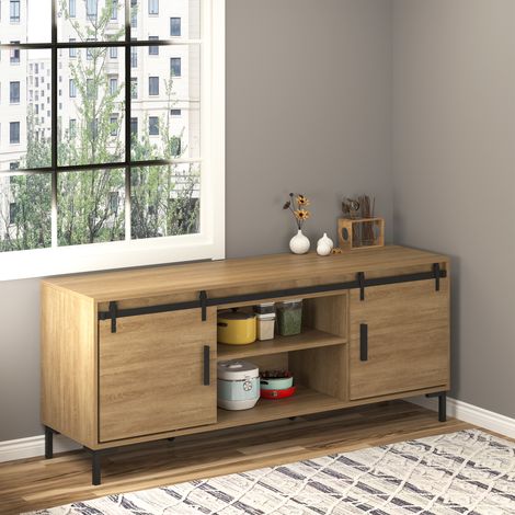 Schiebetürbeschläge 183 cm für doppelte Holzschiebetüren, 45 cm breit, TV-Schrank, schwarz