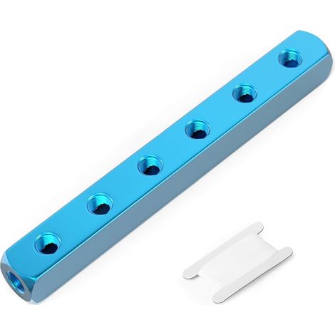 1/4" Bleu 6 voies 9 Port pneumatique Shunt bloc aluminium Bloc de distribution d'air,Distributeur d'air,Bloc de distribution d'air comprimé (1/5)