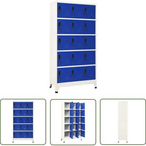 The Living Store Schließfachschrank Grau und Blau 90x40x180 cm Stahl - Schliessfachschrank - Metallschrank - Garderobeschrank - Bürobedarf - Lagerraum (1/5)