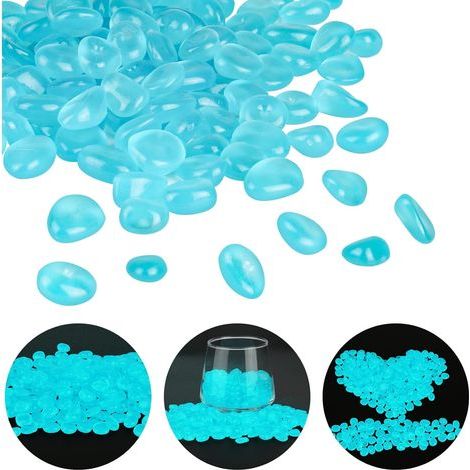 400 galets artificiels lumineux pour jardin, aquarium, trottoir, piscine, allée, pelouse, terrasse (bleu clair) (1/5)