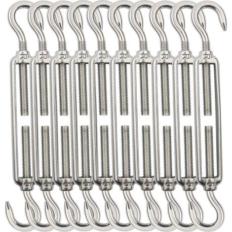 Drahtseilspanner, M5-Drahtseilspanner, Seilspannerhaken und Haken, Seilspanner aus Edelstahl 304, verwendet für Wäscheleinen, zum Aufhängen, Geländerseile - 10 Stück